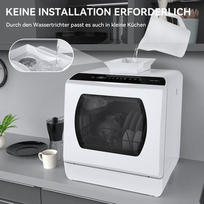 Hermitlux Mini-Geschirrspüler für 4 Bestecksätze, 5 Liter Wassertank, 6 Programme