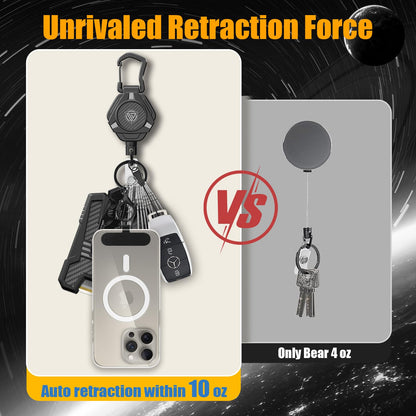 Magnetic Retractable Keychain (2-Pack): Carabiner ID badge holder with coated steel cable