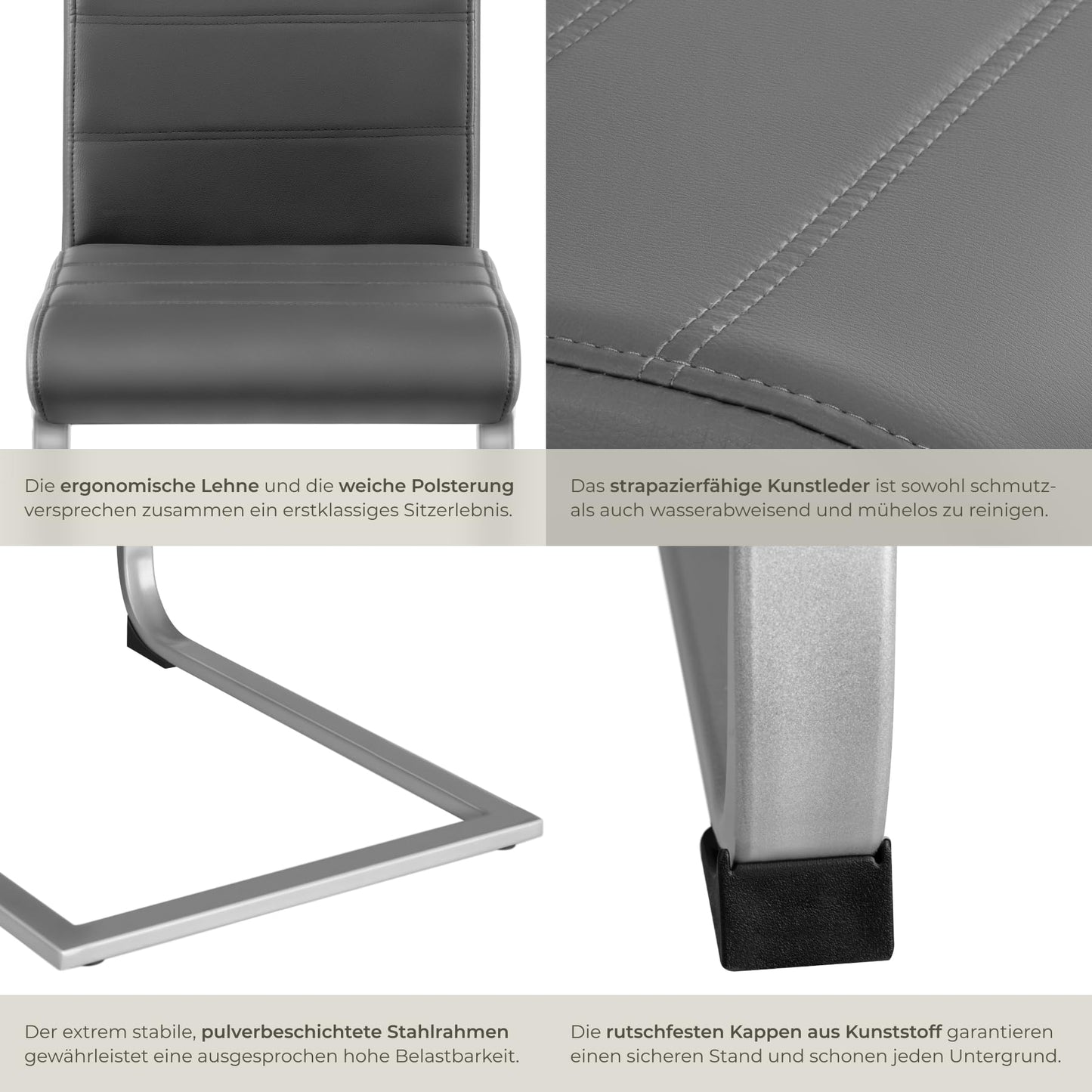 tectake® 2er Set Esszimmerstühle | Modern, bequem und vielseitig einsetzbar (Grau)