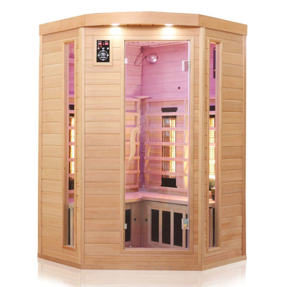 Dewello® infrared sauna 'Lakefield 3' (140x140cm) for 2-3 people made of hemlock wood, LED, Bluetooth