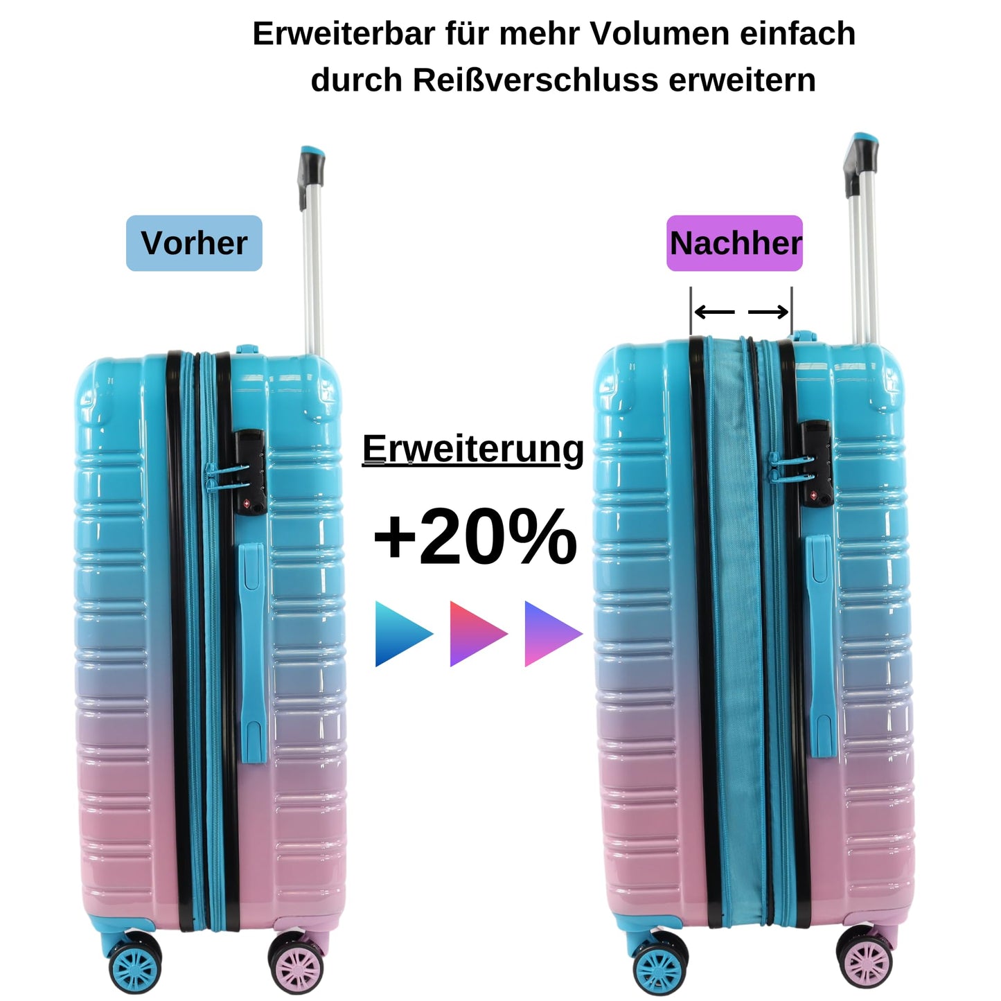 BLADE Hartschalen Reisekoffer-Set (3-teilig) mit TSA Schloss: Erweiterbar (Blau-Pink)