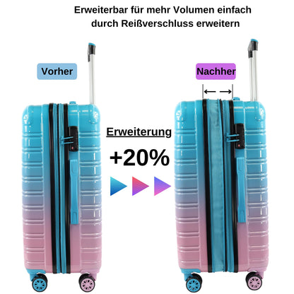 BLADE Hartschalen Reisekoffer-Set (3-teilig) mit TSA Schloss: Erweiterbar (Blau-Pink)
