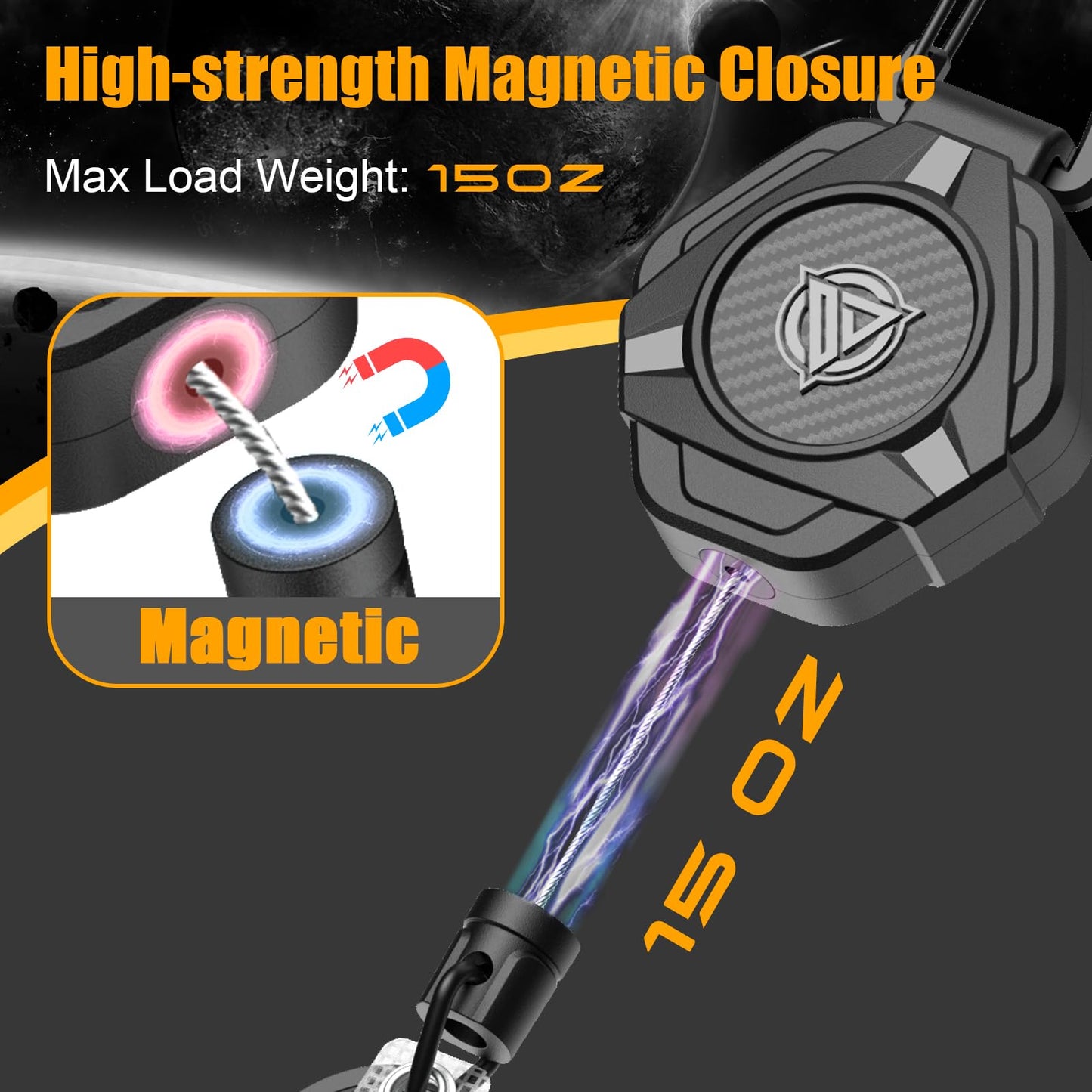 Magnetic Retractable Keychain (2-Pack): Carabiner ID badge holder with coated steel cable
