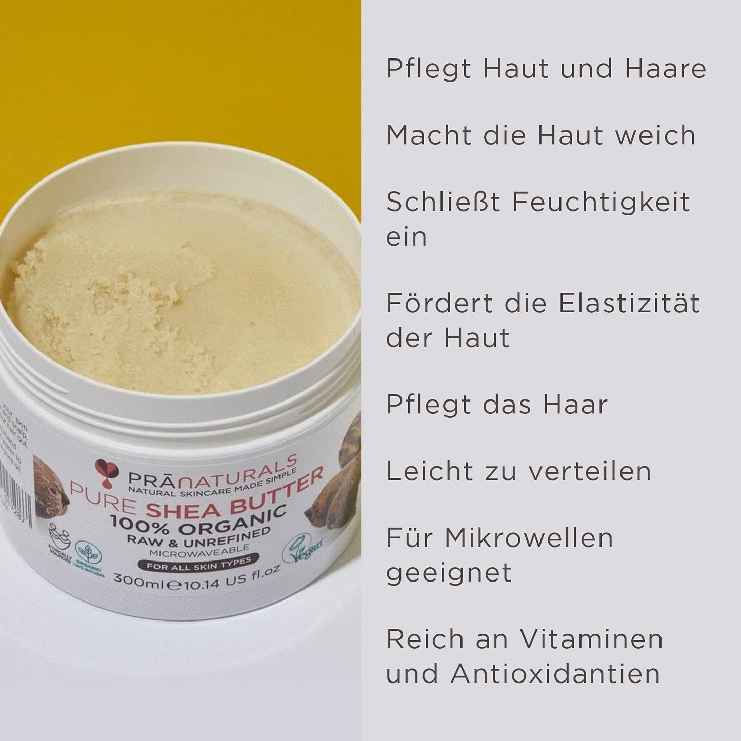 PraNaturals 100% Organic Shea Butter (300ml), Raw, Unrefined Extra Virgin A-Grade