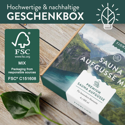 Fjorland ORGANIC Essential Sauna Fragrances Gift Set (4x100ml) in a high-quality gift box