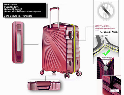 ABISTAB VERAGE 'Kinetic' hard-shell travel suitcase set (3 pieces): TSA, Burgundy 