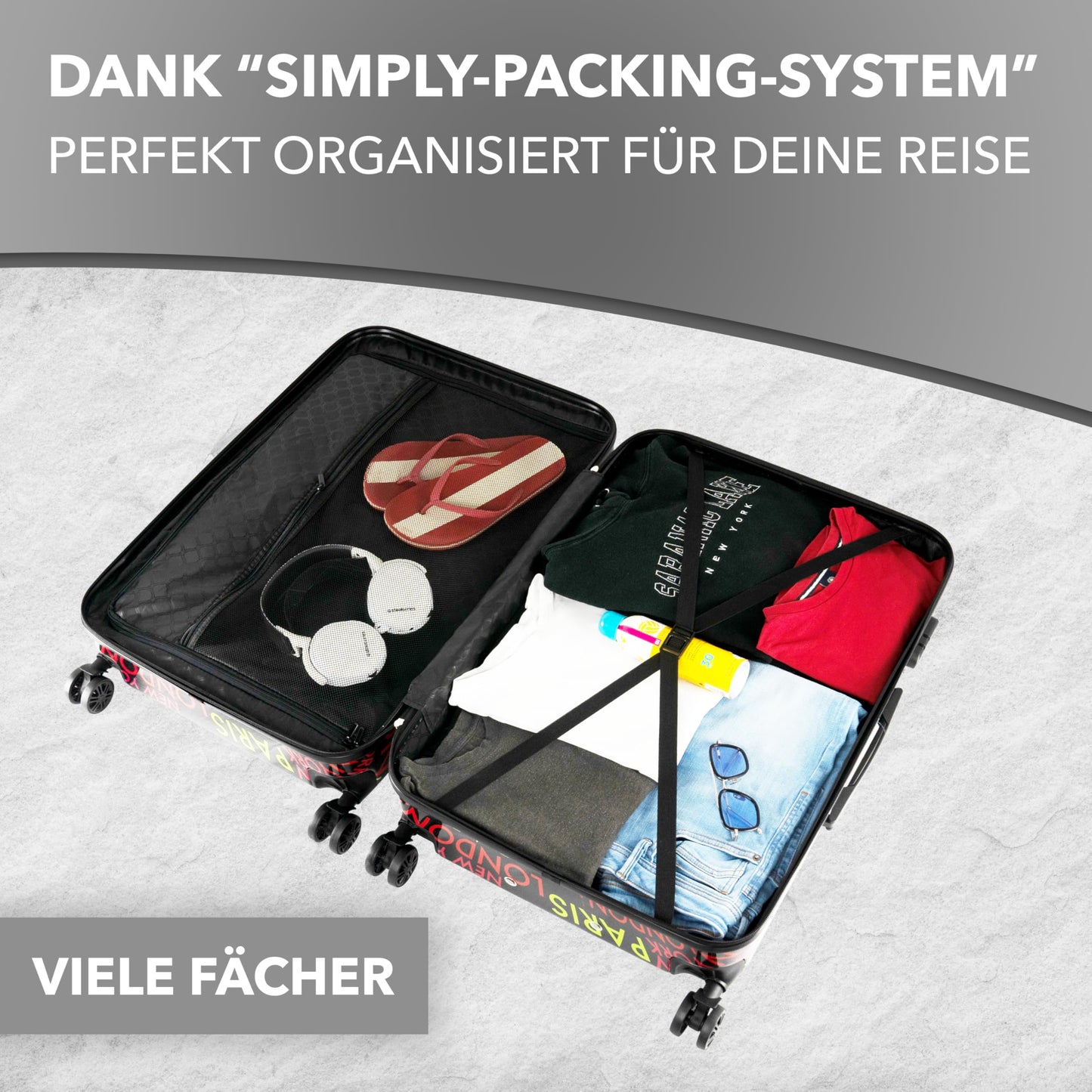 XONIC Design hard-shell suitcase with 360° smooth-running wheels &amp; combination lock (ML-XL or set)