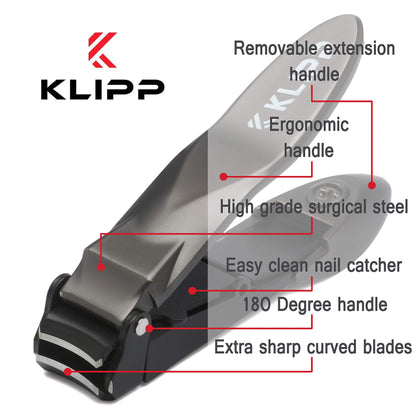 KLIPP Nagelknipser für Männer mit Auffangbehälter mit ergonomischem Hebel inkl. Ziplockbeutel