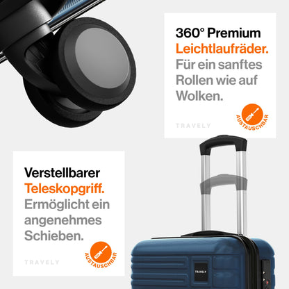 TRAVELY Polycarbonat Reisekoffer XL (77cm - 100 Liter) mit sanften Rollen & TSA Schloss