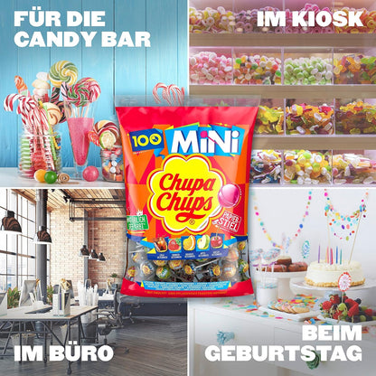 Chupa Chups Mini Classic Lutscher-Beutel (100 Mini-Lollis x 6g) geeignet für Geburtstage