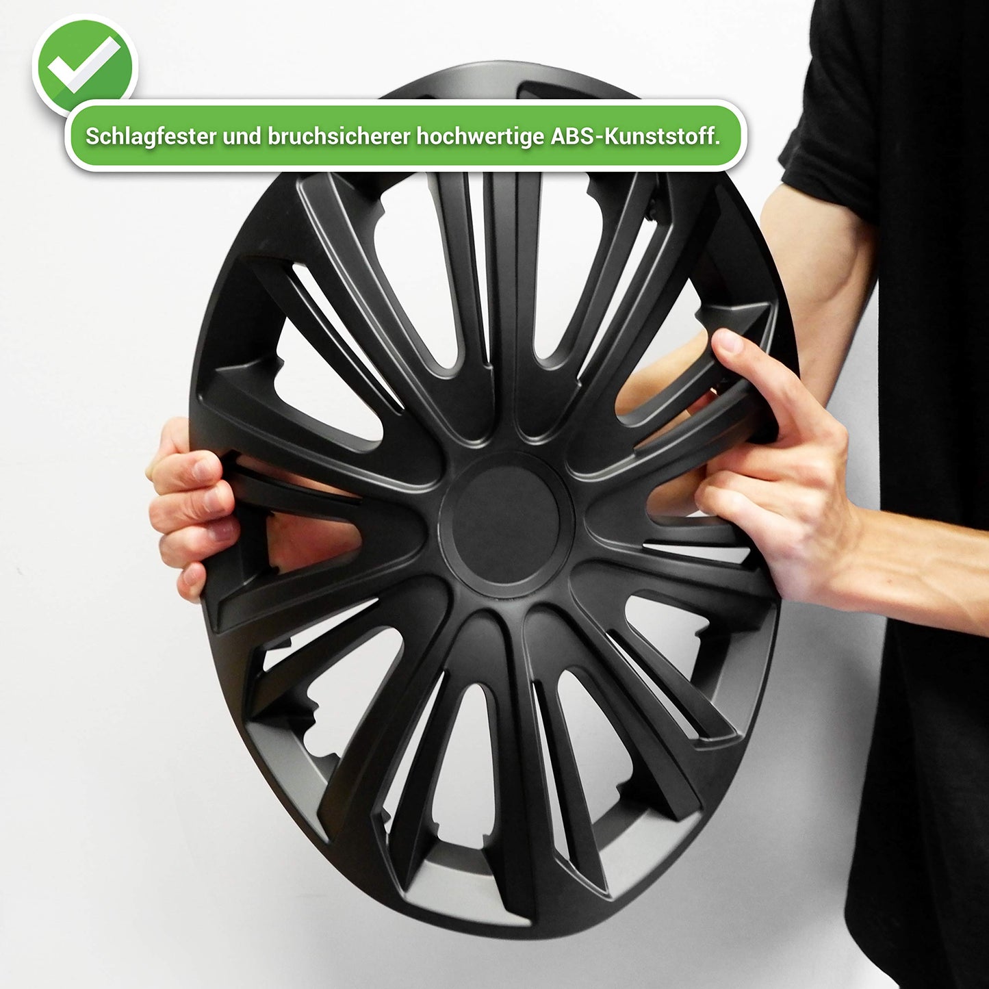 Hubcaps (15 inches) suitable for all steel rims (set of 4): Adjustable locking ring | Black-Graphite