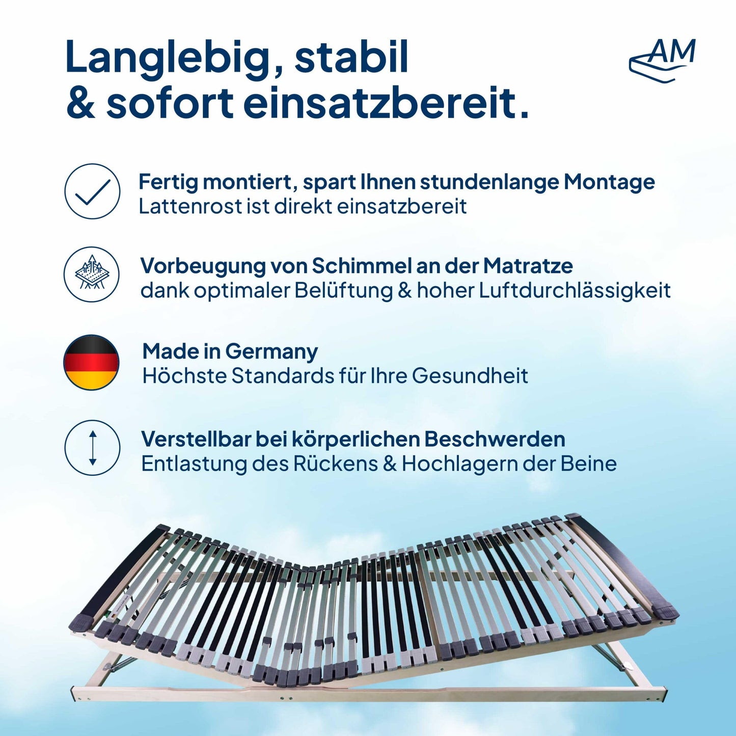 Ergonomic 7-zone slatted frame (90x200cm): 44 slats - Adjustable - Bar lowering