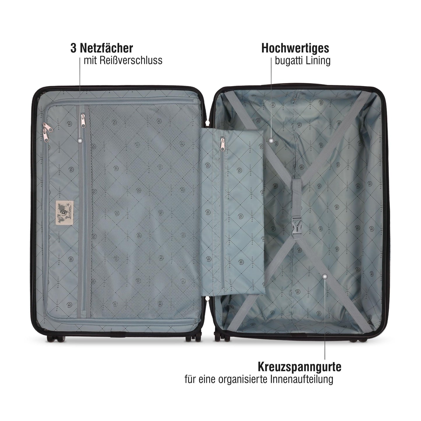 BUGATTI hard-shell travel suitcase 'Pure L' made of recycled PET (79 liters): Black