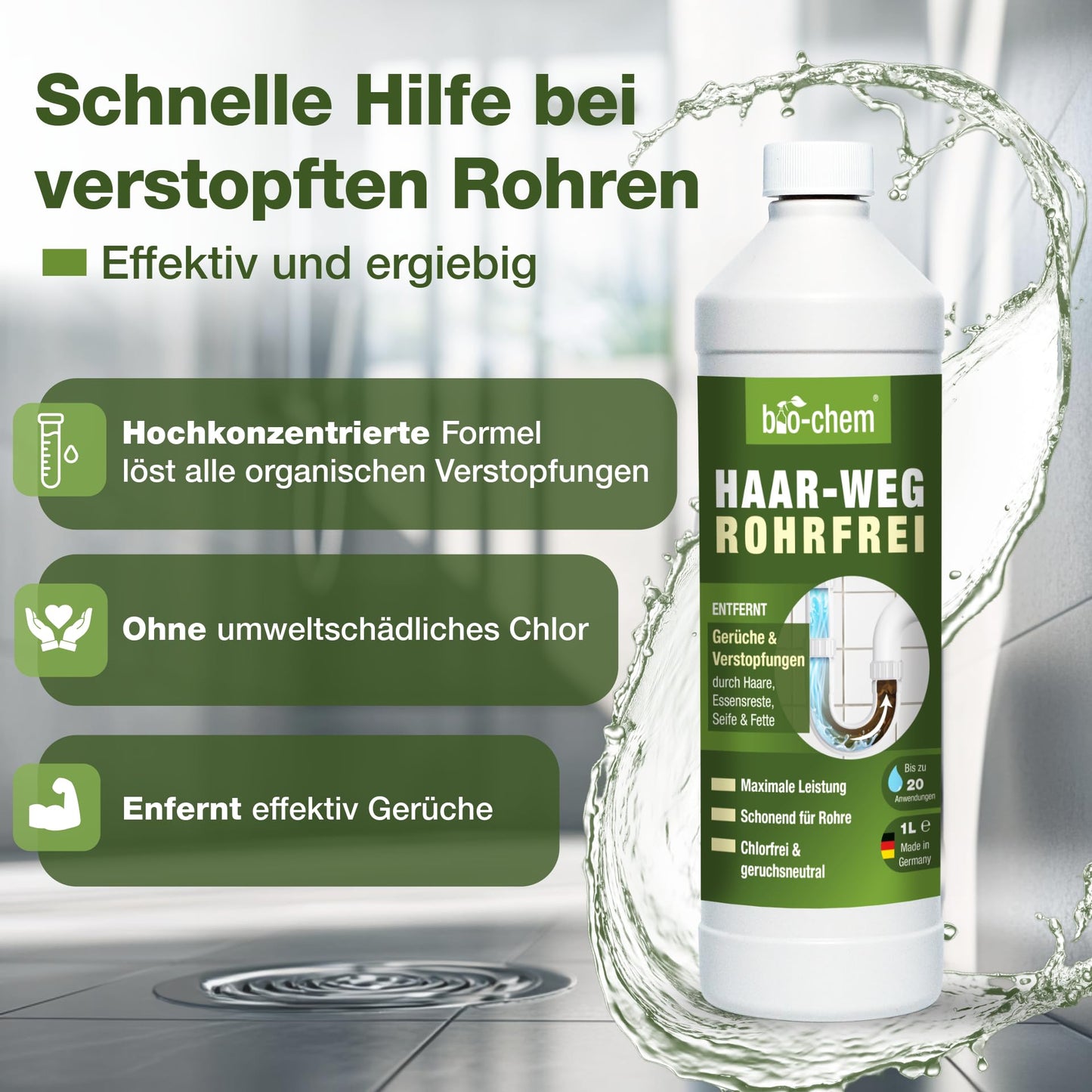 bio-chem Hair-Away Drain Cleaner EXTRA STRONG (1000ml) Made in Germany