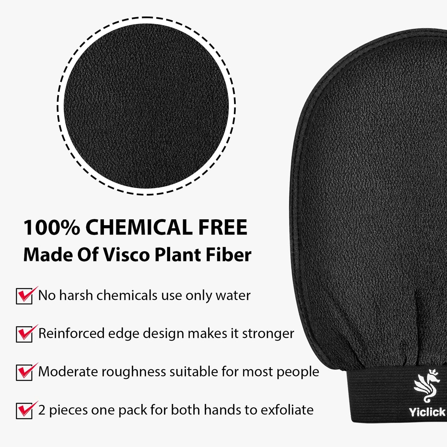 Yiclick Korean Exfoliating Bath Gloves for Women and Men (Black)