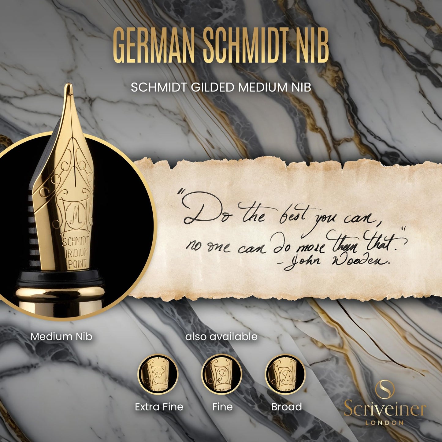 Scriveiner Silver Fountain Pen with Real Gold Finish, Schmidt Gold-Plated Nib (Medium), Best Gift for Men and Women, Managers, Executives (Silver Chrome)