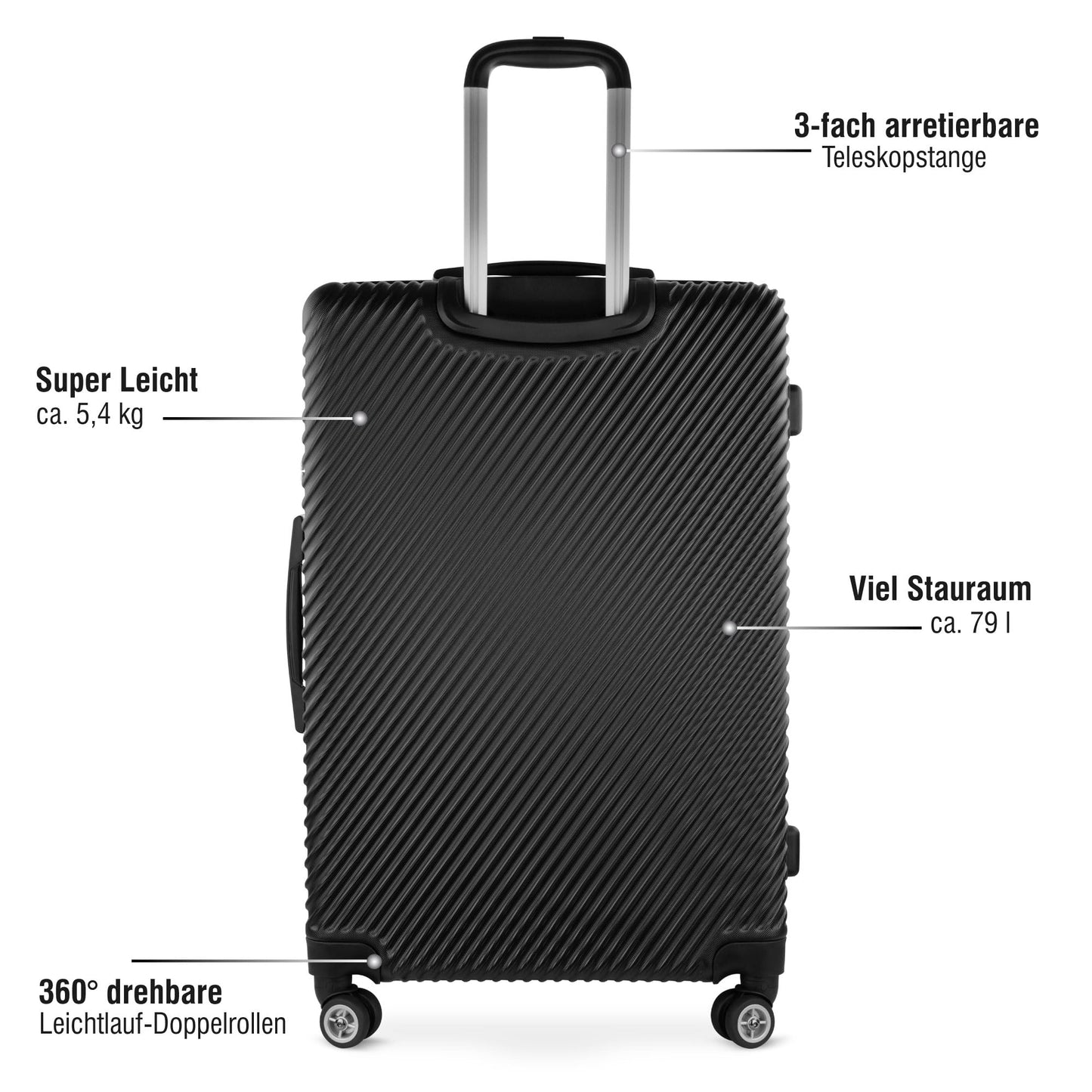 BUGATTI hard-shell travel suitcase 'Pure L' made of recycled PET (79 liters): Black