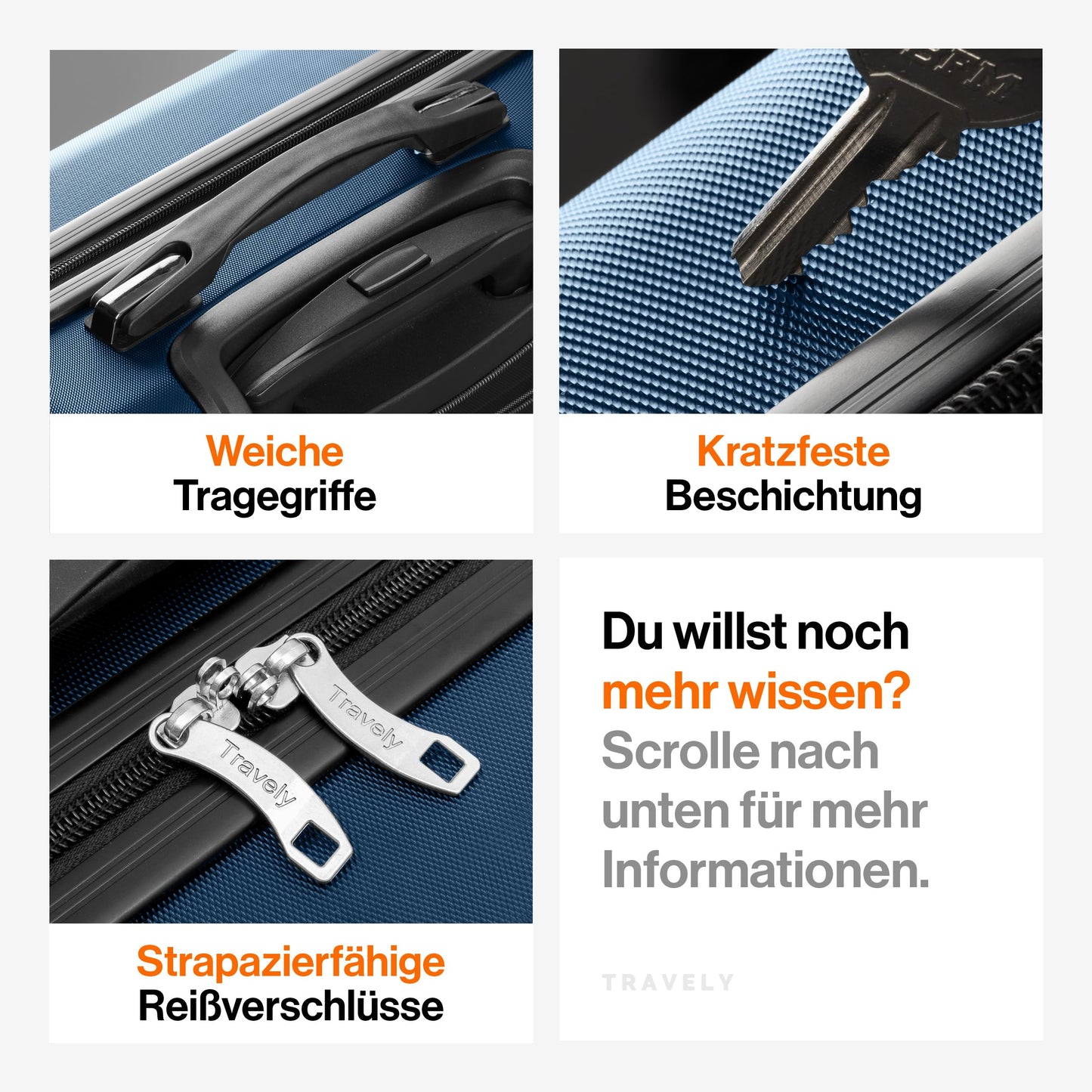 TRAVELY Polycarbonat Reisekoffer XL (77cm - 100 Liter) mit sanften Rollen & TSA Schloss