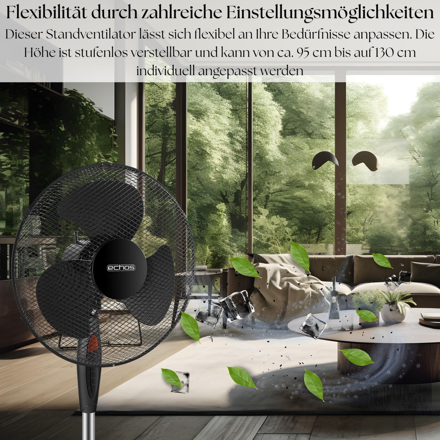 Echos® pedestal fan (Ø 43cm): Very quiet, energy-saving, 3 speeds, oscillation