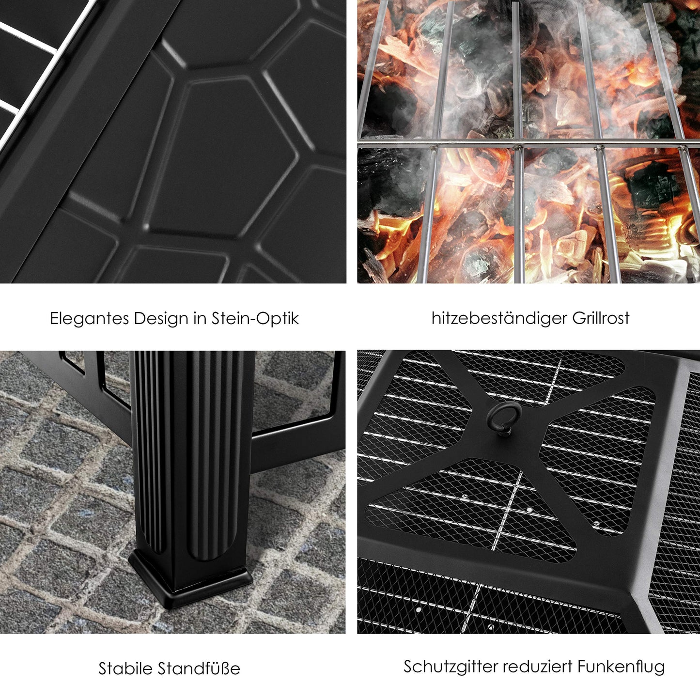 KESSER® fire pit with grill grate &amp; grill tongs: fire bowl, BBQ grill with spark guard