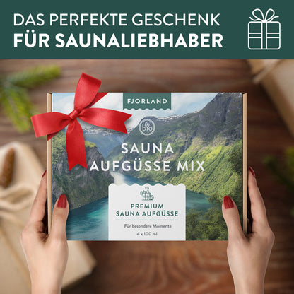 Fjorland ORGANIC Essential Sauna Fragrances Gift Set (4x100ml) in a high-quality gift box