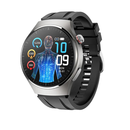 EKG Smartwatch mit PPG Laser | Körpertemperatur, Blutzucker, BT-Anruf