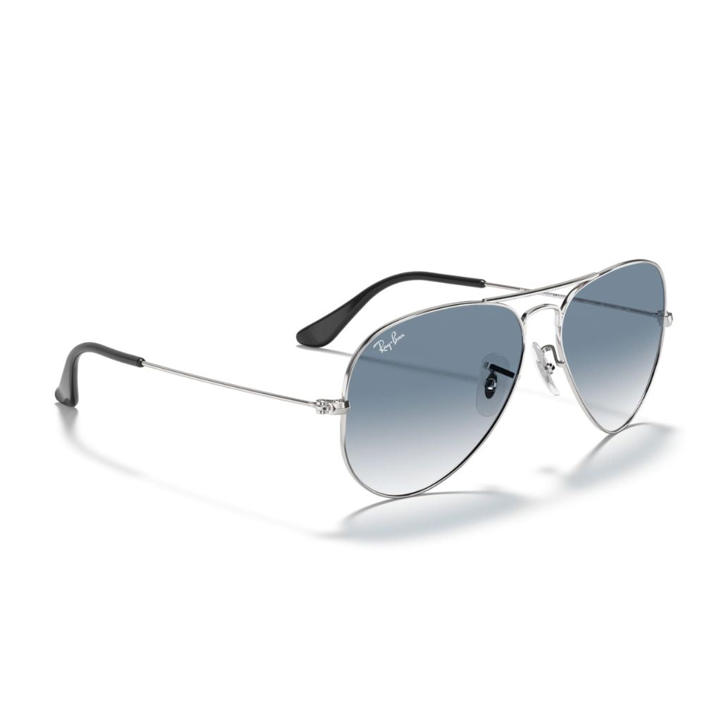 Ray Ban 'Aviator' Sonnenbrille für Herren: Silbernes Gestell, Gläser mit blauem Farbverlauf