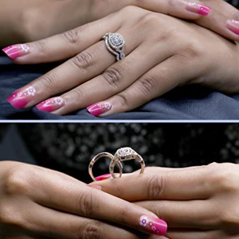 DazzlingRock Collection 18 K Rotgold Verlobungsring-Set: Weißer Diamant in Wirbel-Design (K3074-18KR-8)