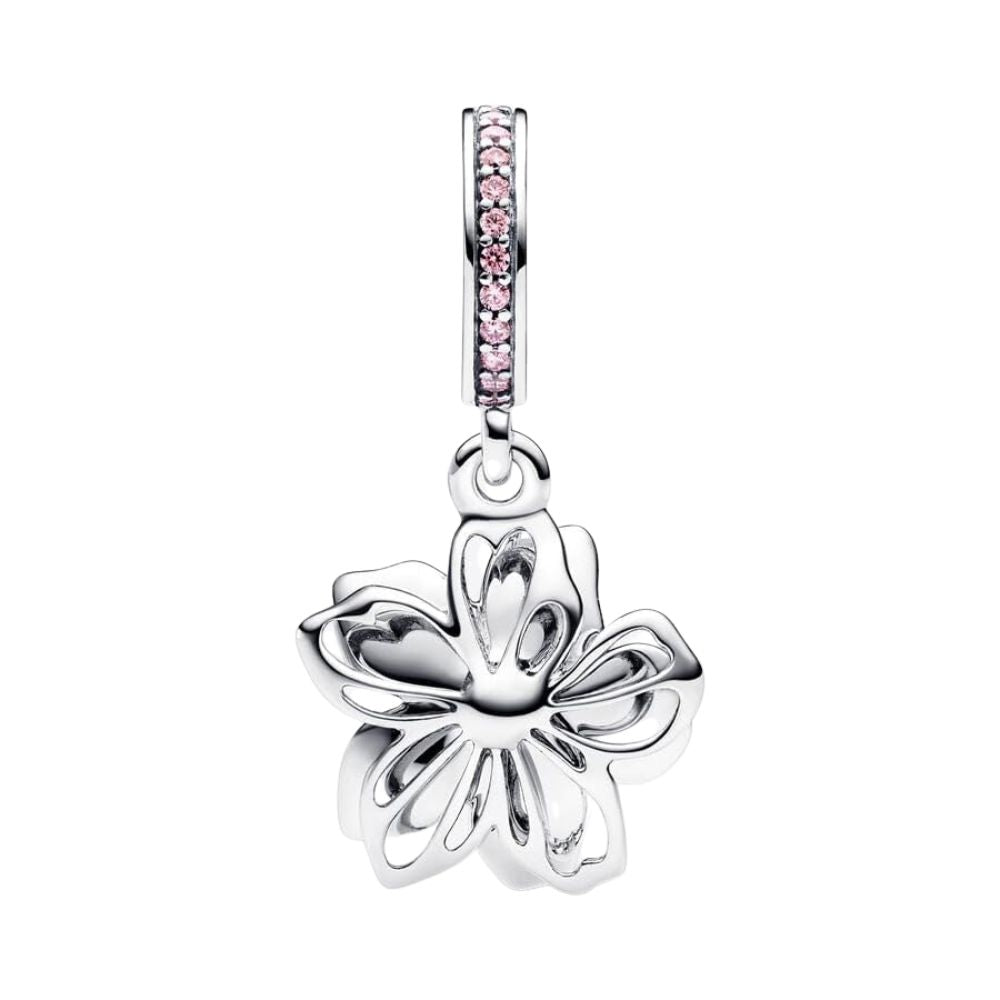 Feitery Cherry Blossom Dangle Charm Heart Pendant Bracelet for Mother's Day