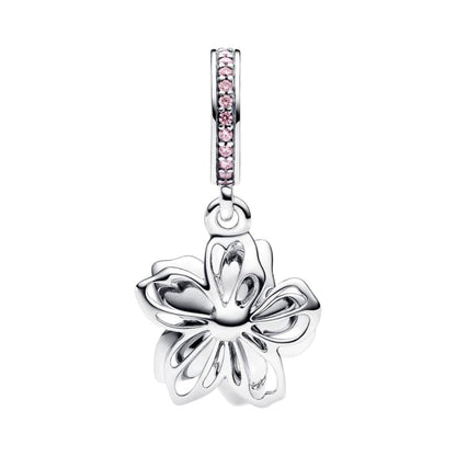 Feitery Cherry Blossom Dangle Charm Heart Pendant Bracelet for Mother's Day